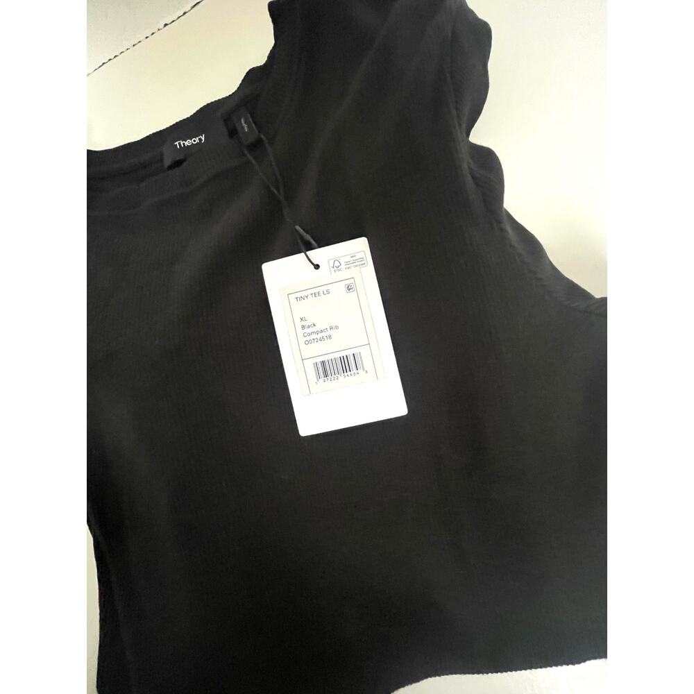 Theory Tiny Tee Long Sleeve Crew Neck Black Rib Knit Top Fitted XL - Picture 8 of 10